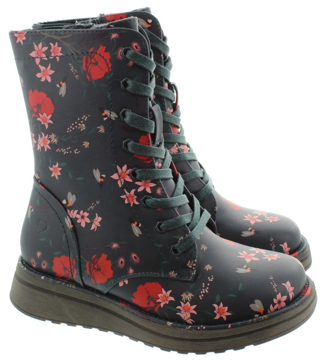 HEAVENLY FEET Ladies Martina Lace Calf Boots In Teal Floral Multi