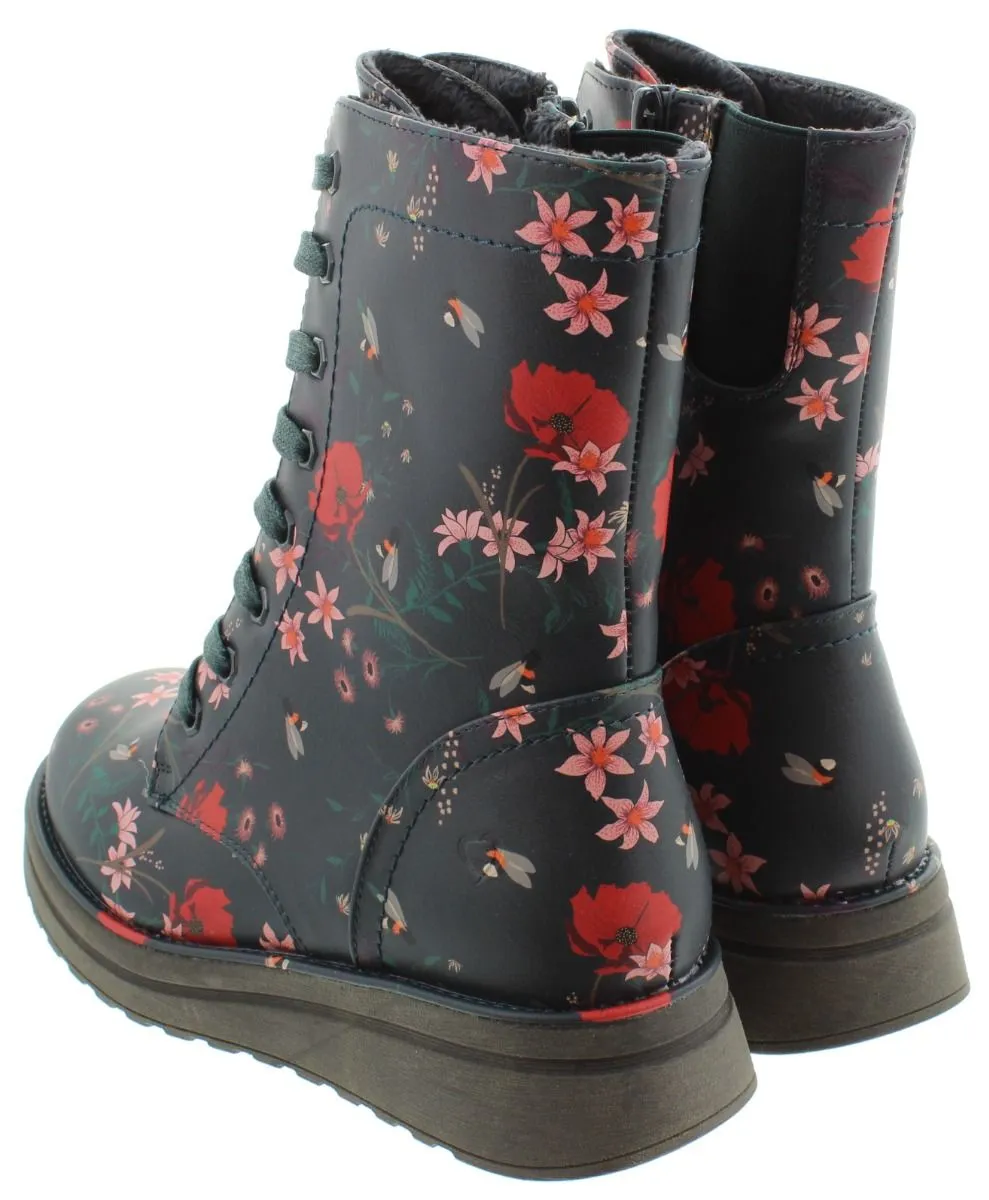 HEAVENLY FEET Ladies Martina Lace Calf Boots In Teal Floral Multi