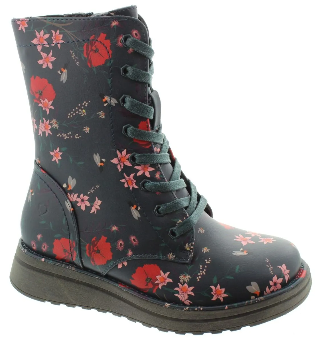 HEAVENLY FEET Ladies Martina Lace Calf Boots In Teal Floral Multi