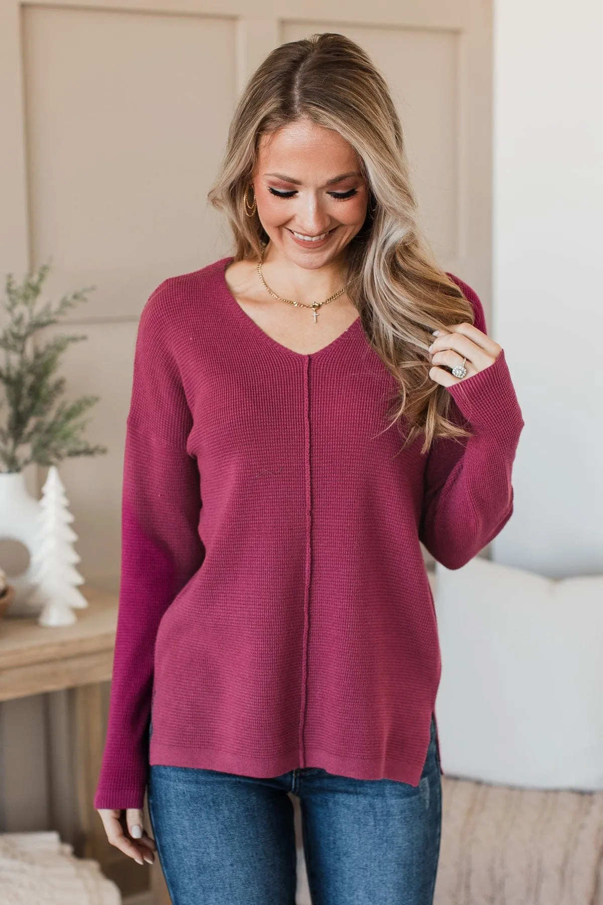 Here Together V-Neck Sweater- Berry