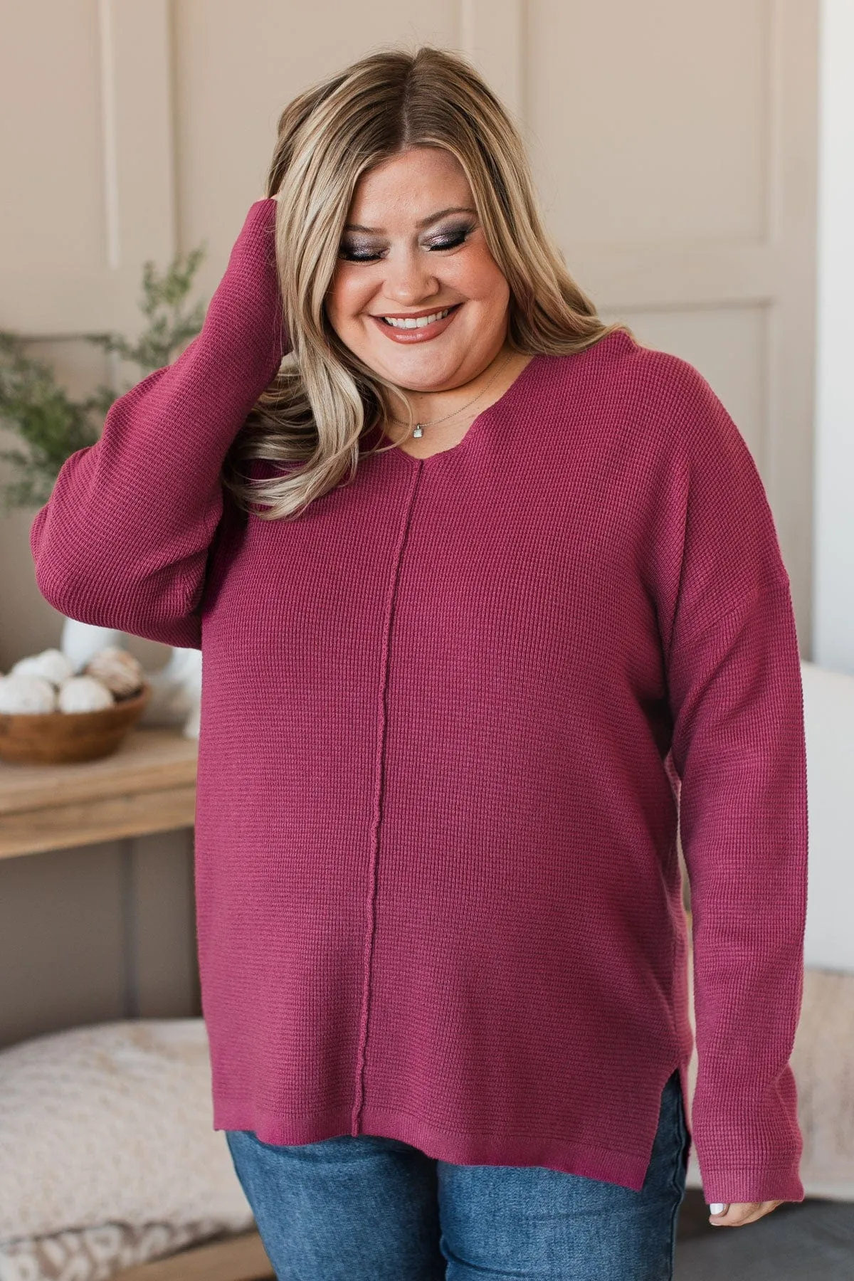 Here Together V-Neck Sweater- Berry