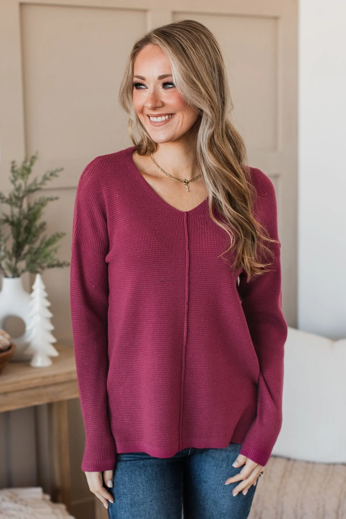 Here Together V-Neck Sweater- Berry