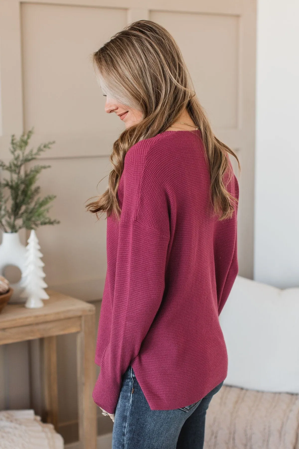 Here Together V-Neck Sweater- Berry