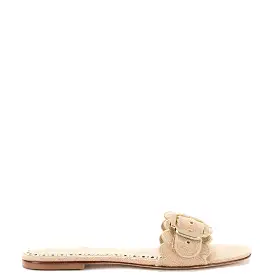 Ivy Broderie Flat Mule In Beige Raffia