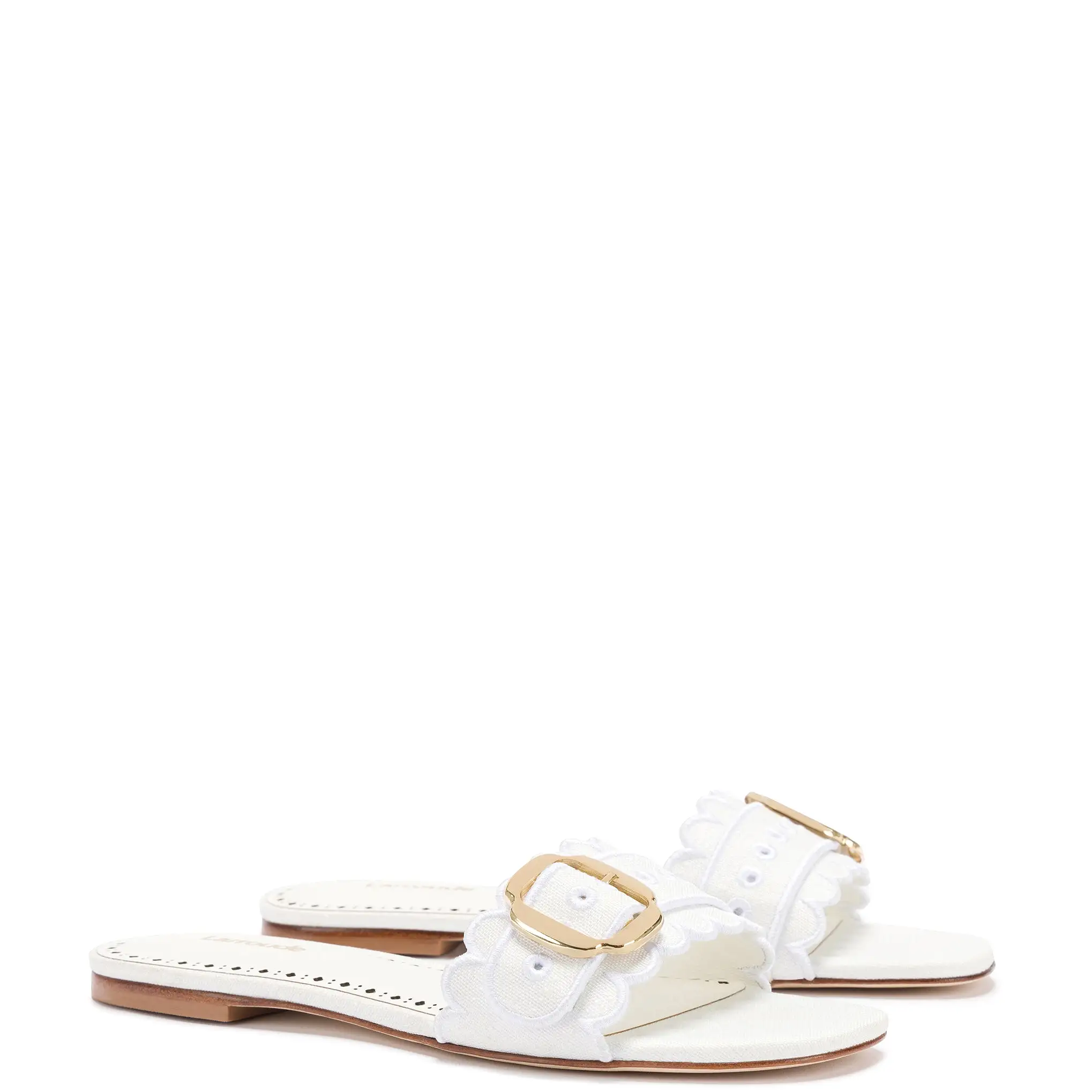 Ivy Broderie Flat Mule In White Raffia