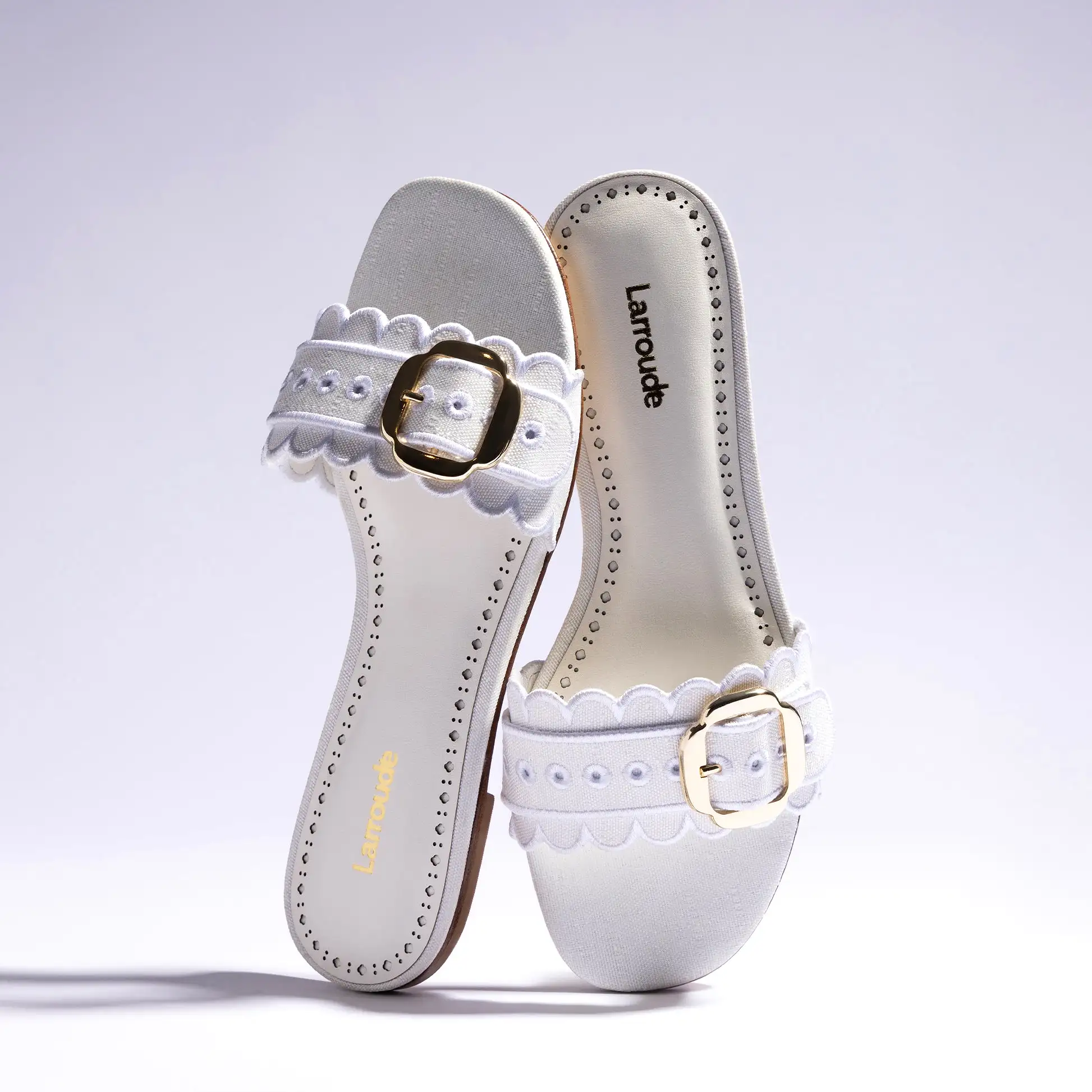 Ivy Broderie Flat Mule In White Raffia