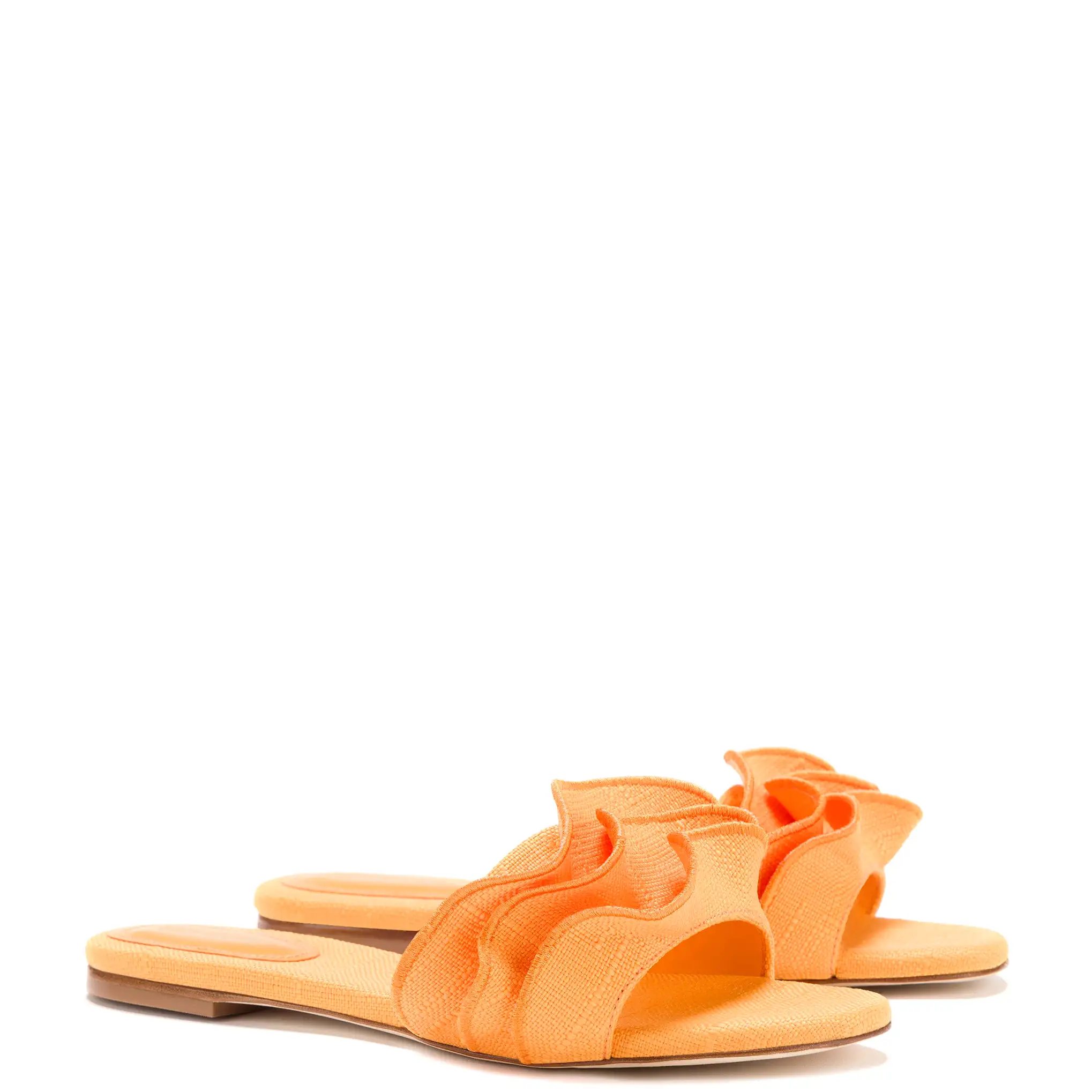 Ivy Ruffle Flat Mule In Mango Raffia