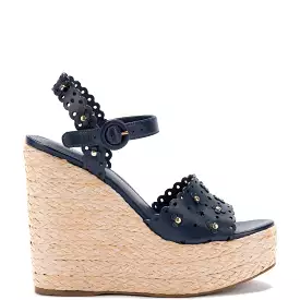 Jasmine Wedge In Navy Leather