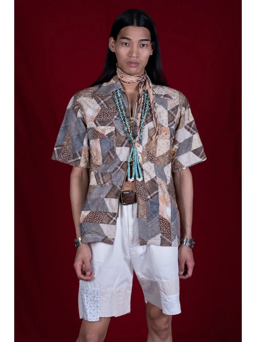 Kapital YABENE quilt patchwork drizzle open collar shirt tee