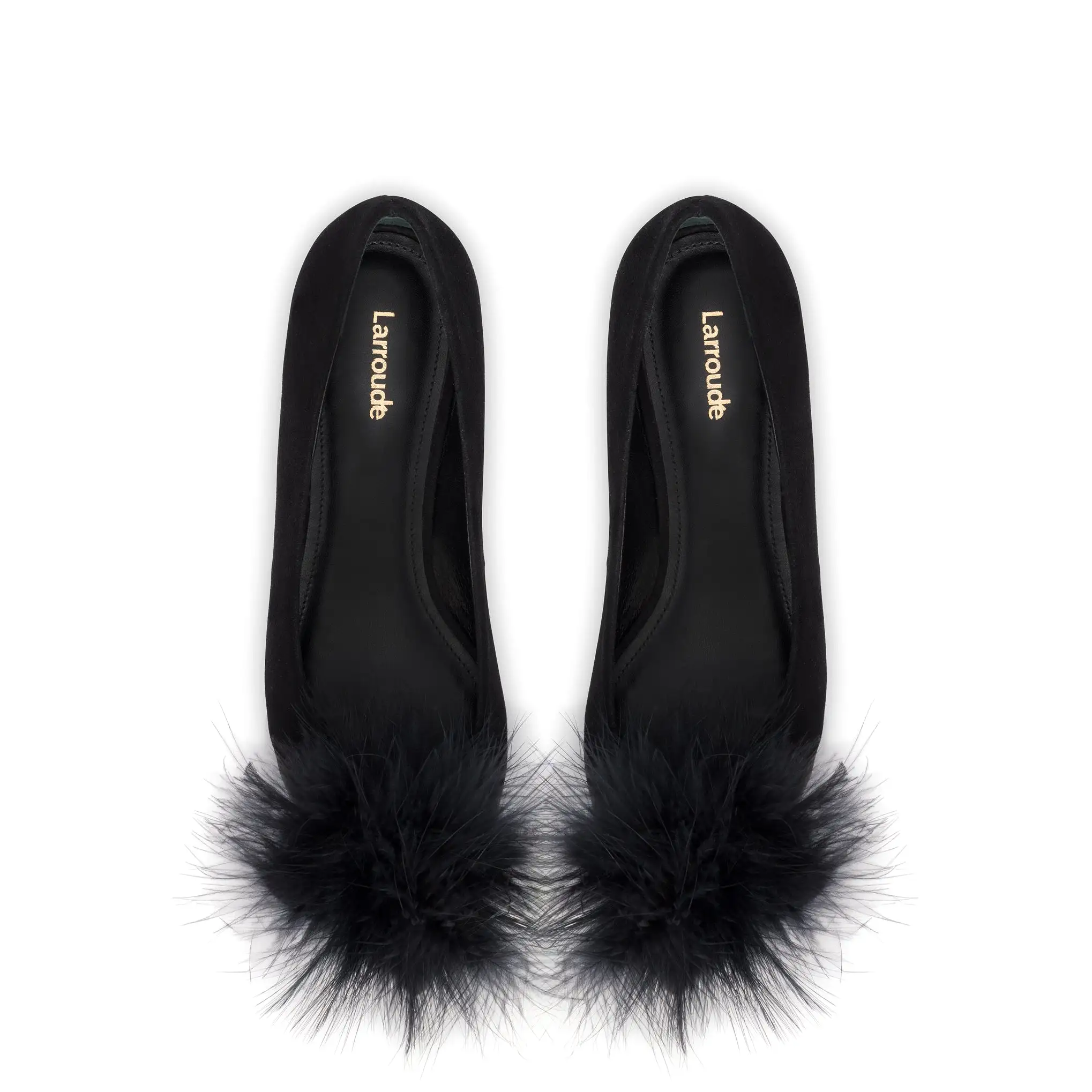 Lee Pompom Flat In Black Suede