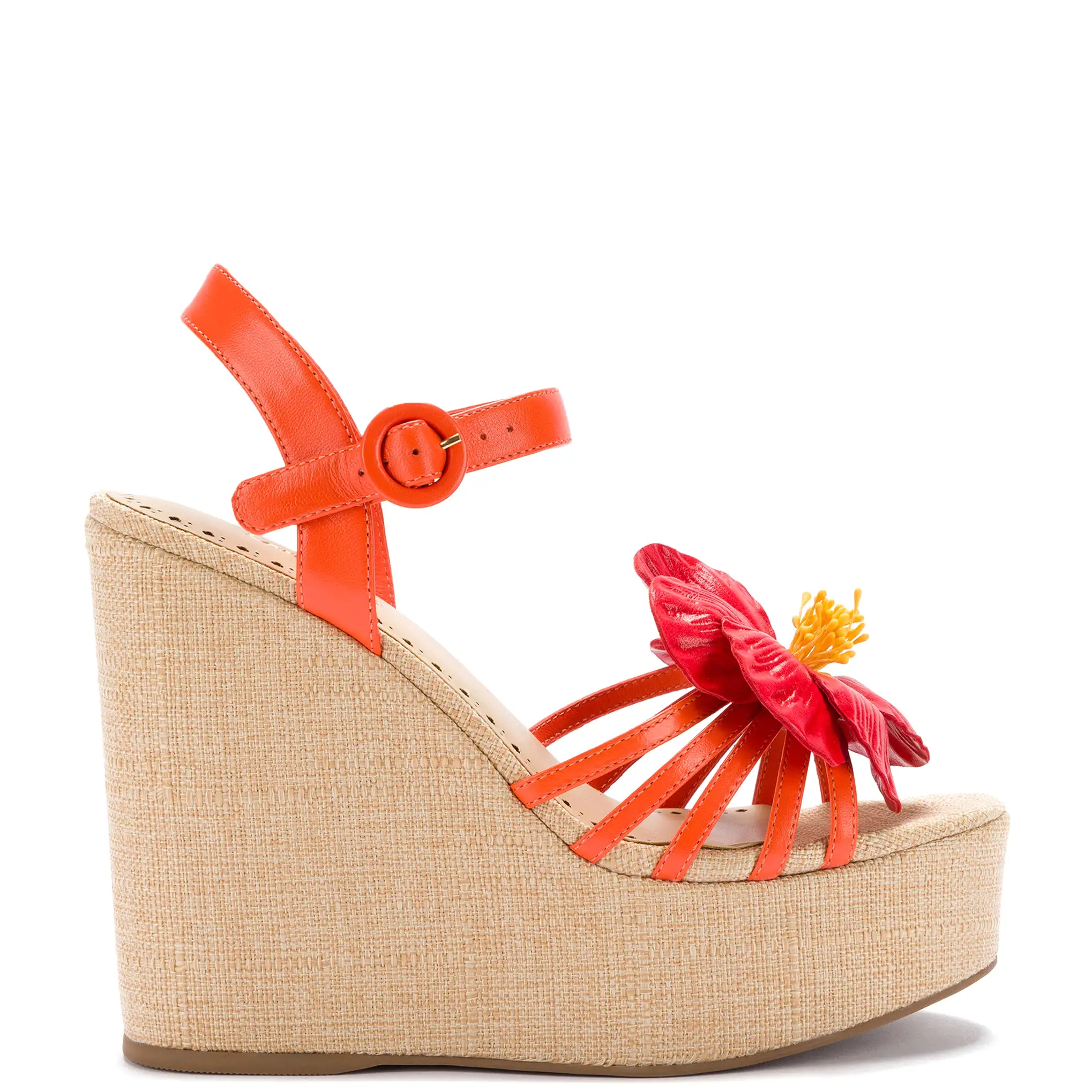 Magnolia Wedge In Orange Leather