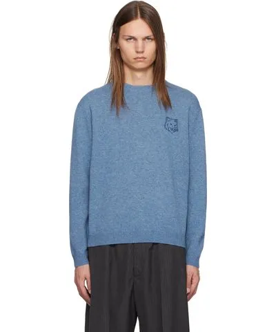 Maison Kitsune Blue Bold Fox Head Embroidered Sweater