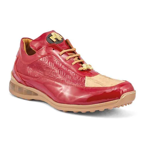 Mauri Bubble Men's Shoes Raspberry & Champagne Exotic Crocodile / Patent Leather Casual 2 Tone Sneakers