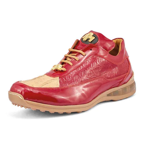 Mauri Bubble Men's Shoes Raspberry & Champagne Exotic Crocodile / Patent Leather Casual 2 Tone Sneakers