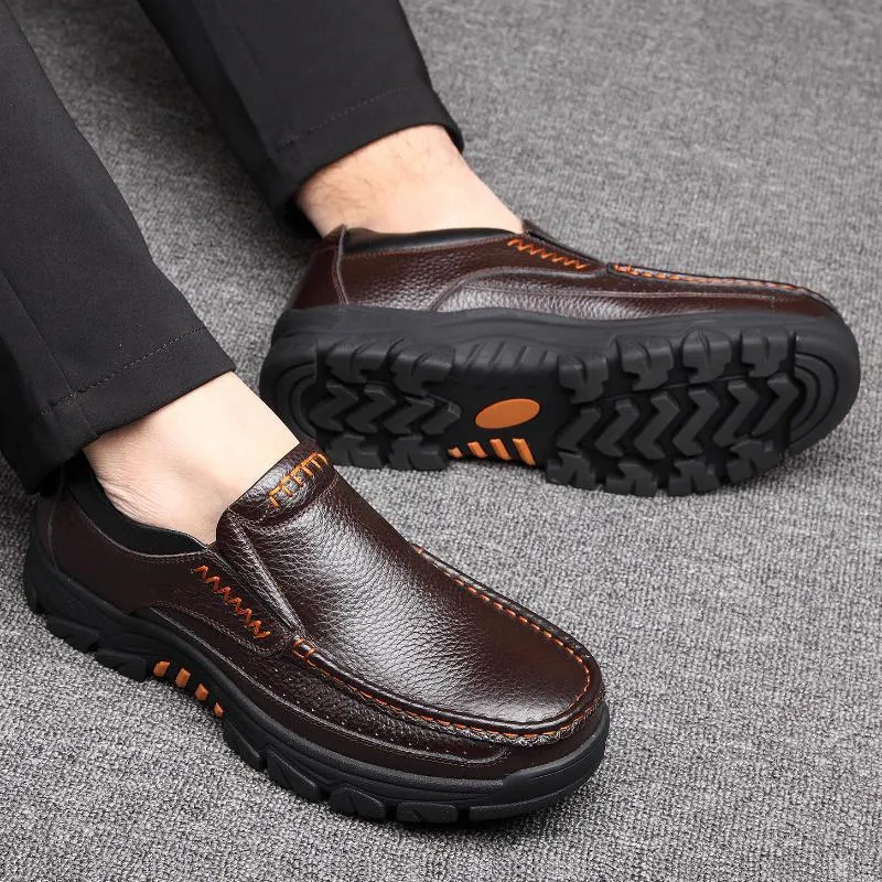 Men Cow Leather Comfy Soft Slip On Oxfords