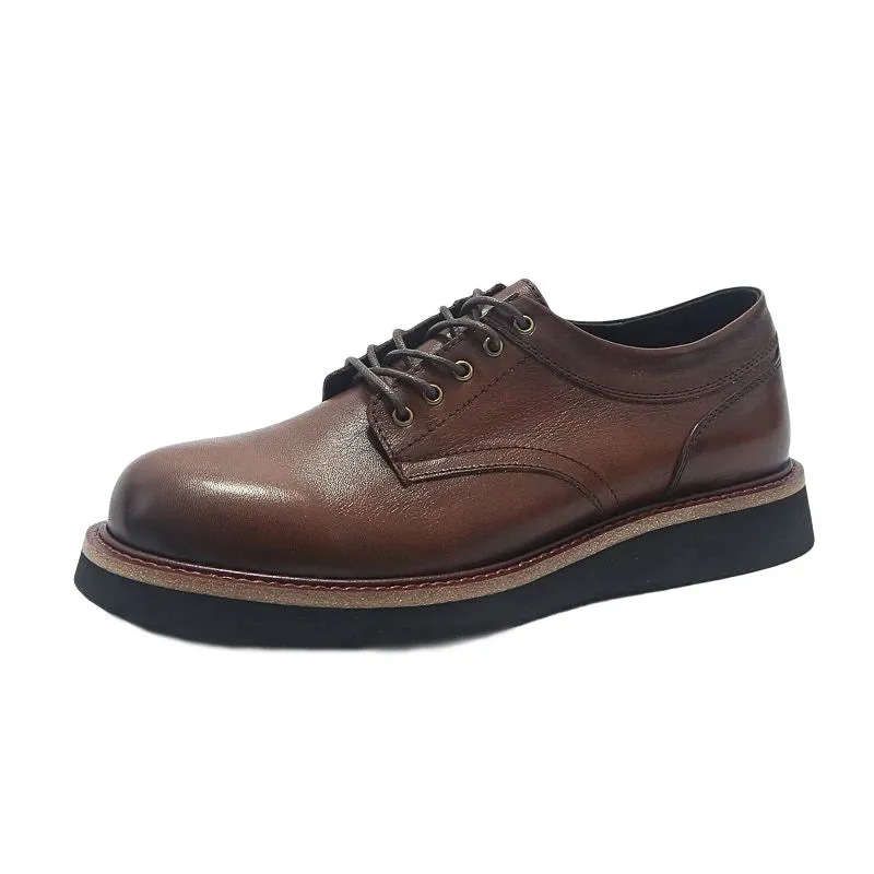 Men's Retro Round Toe Genuine Leather Lace Up Thick Soled Oxford Shoes