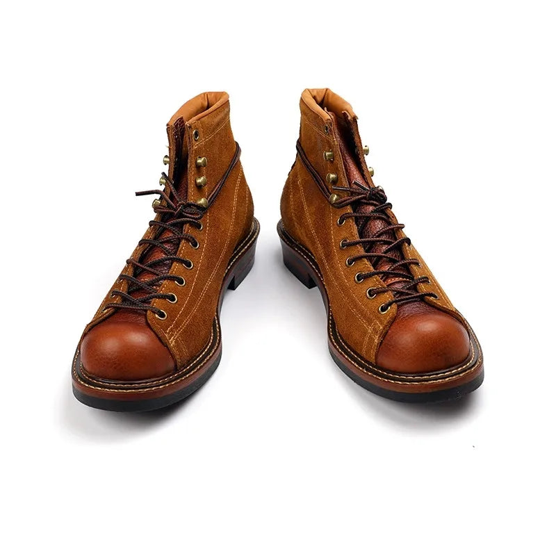 Men's Vintage Handmade Cow Leather Round Toe Motorcycle Ankle Boots