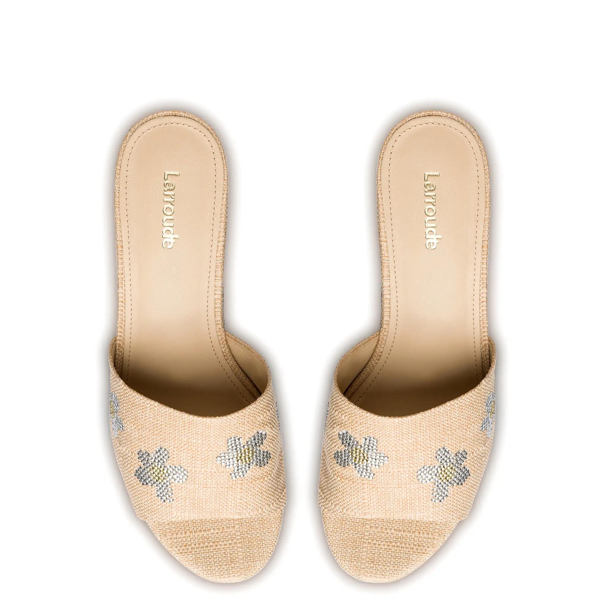 Miso Platform Sandal In Beige Raffia and Floral Crystals