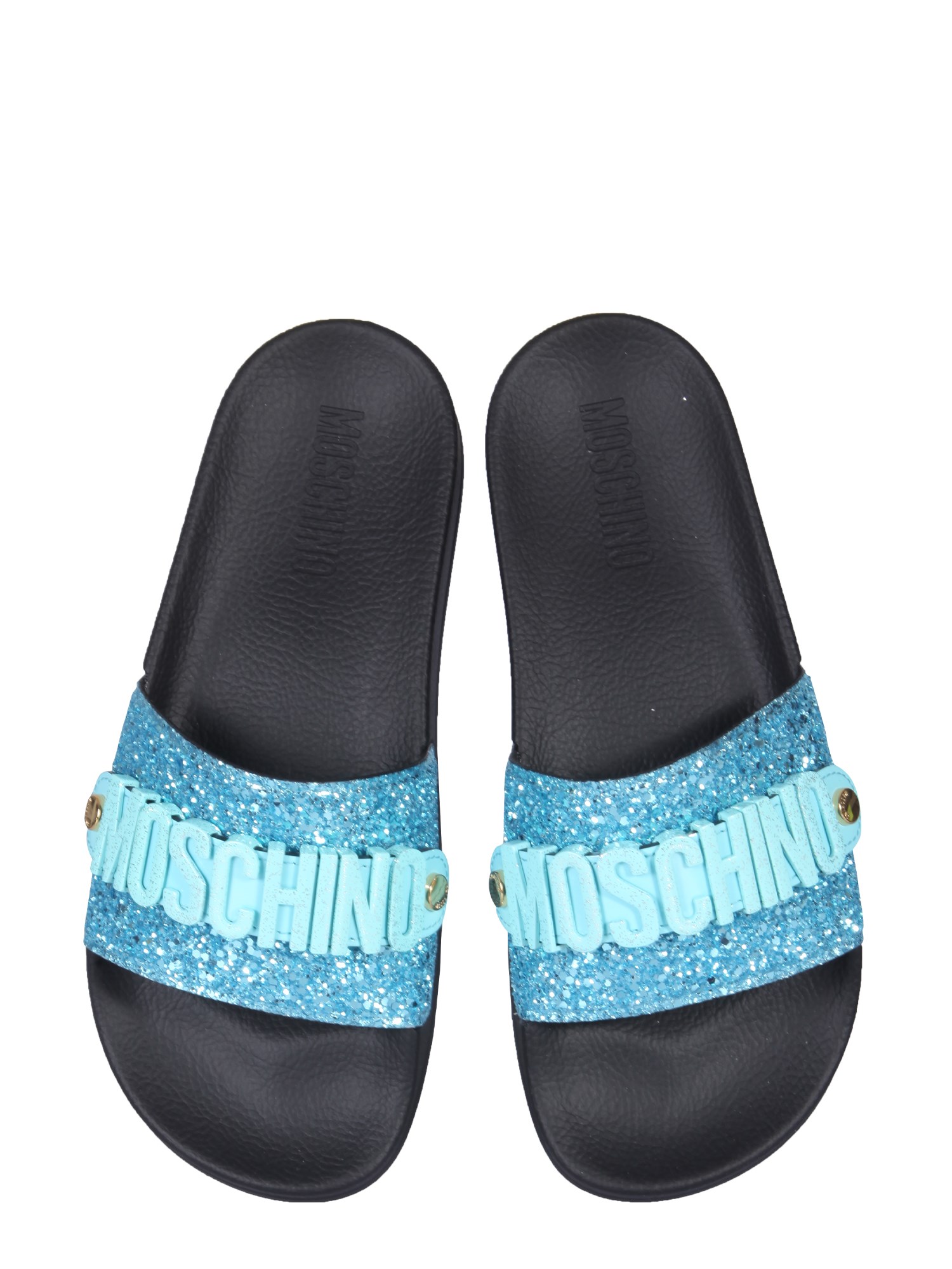 MOSCHINO    GLITTER LETTERING LOGO SLIDE SANDALS