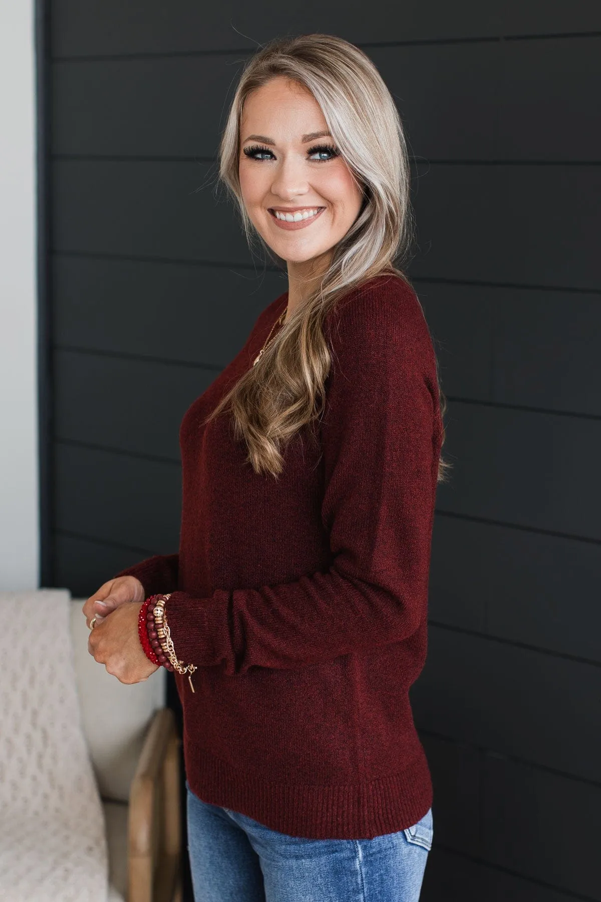 Only The Best Knit Sweater- Burgundy