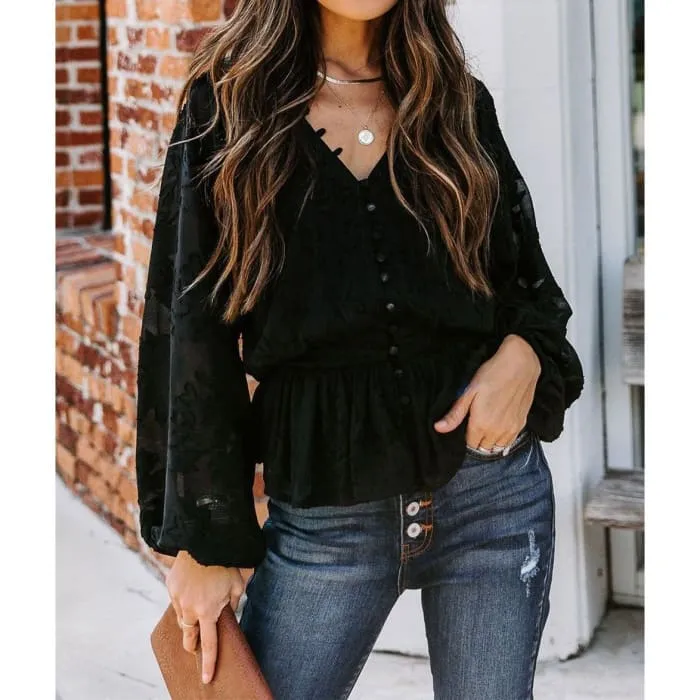 Peplum Top with Burnout Sleeves