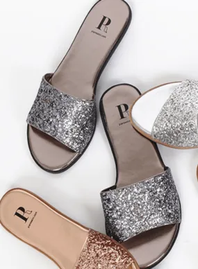 Pia Rossini Glitter Slip-On Pewter Sandal - SUN02136-GRY007