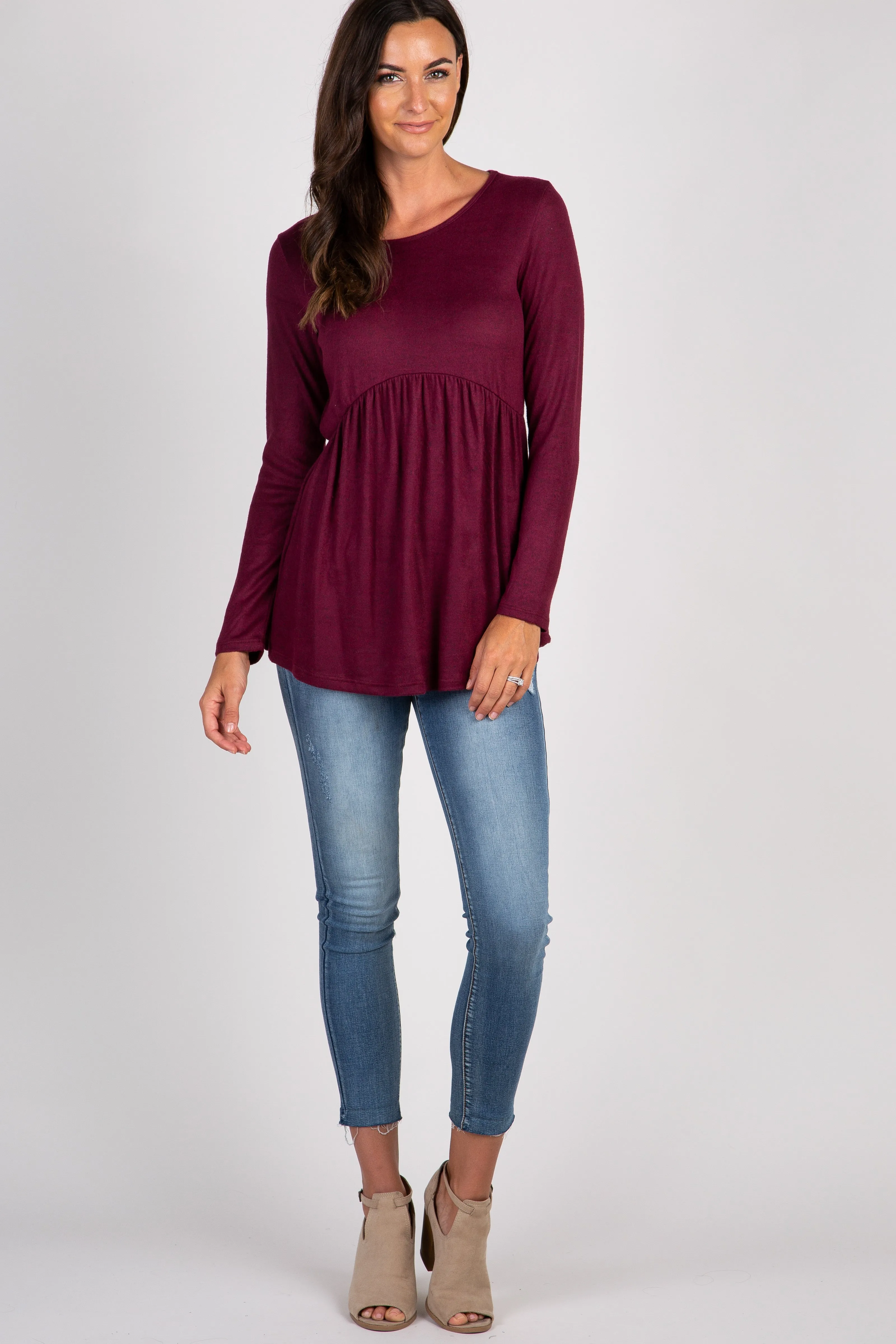 PinkBlush Burgundy Soft Knit Peplum Top