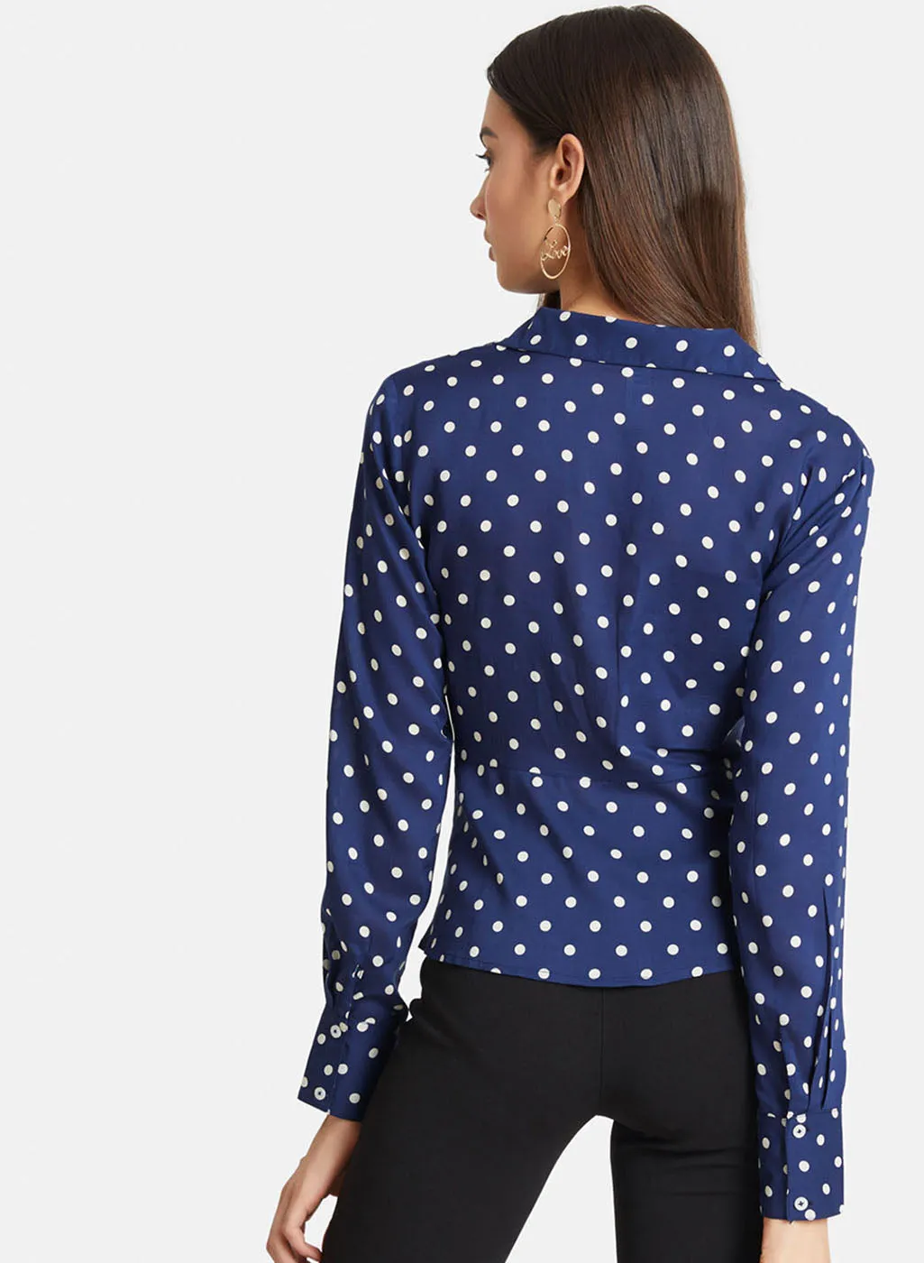 Polka Dot Collar Neck Peplum Top