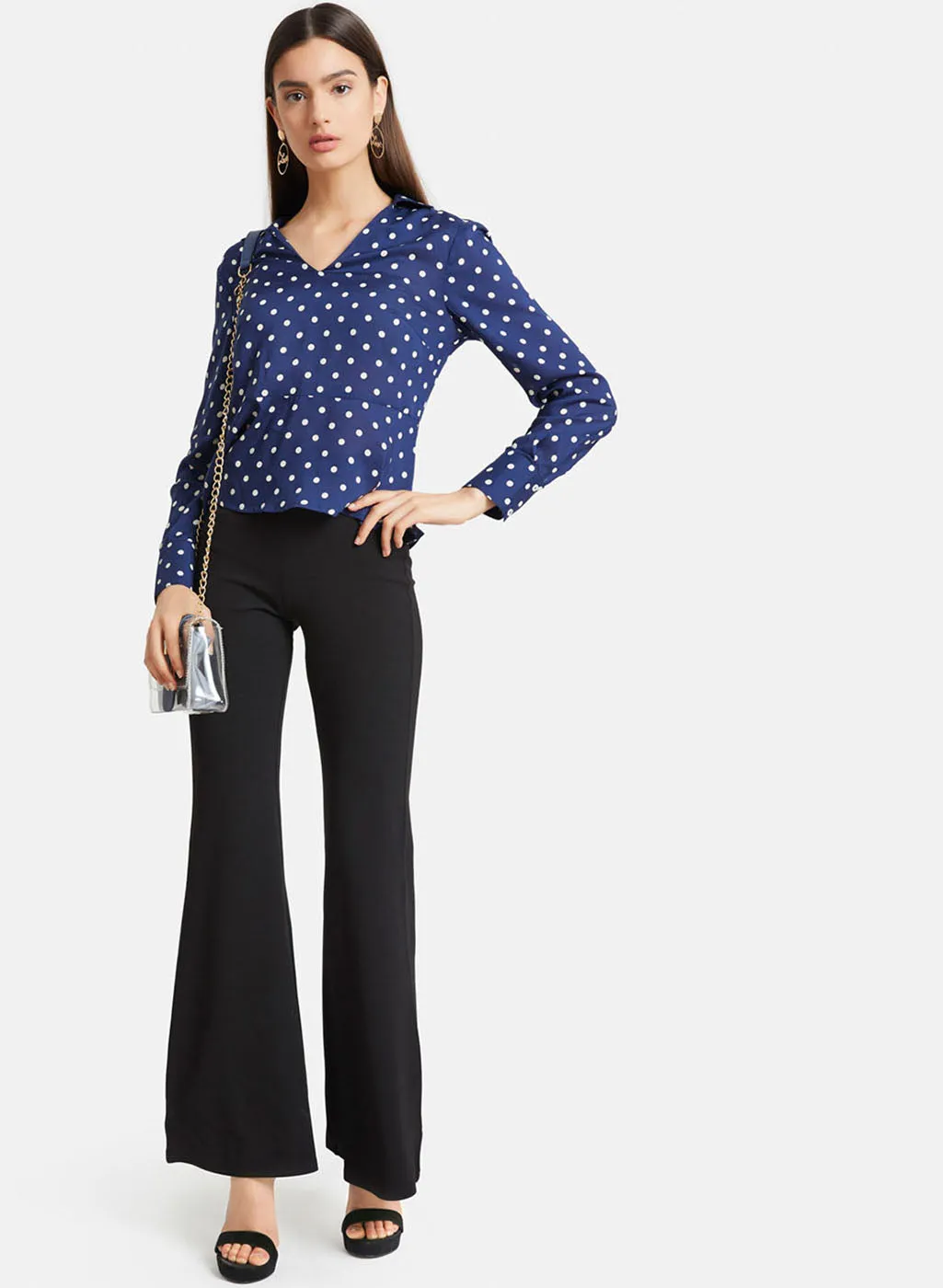 Polka Dot Collar Neck Peplum Top