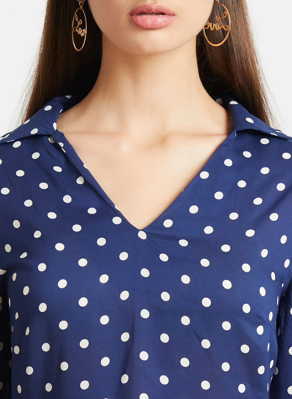 Polka Dot Collar Neck Peplum Top