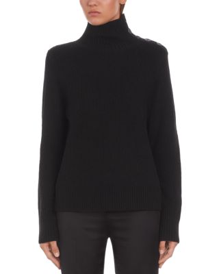 Ribbed Knit Wool Funnel Neck Sweater