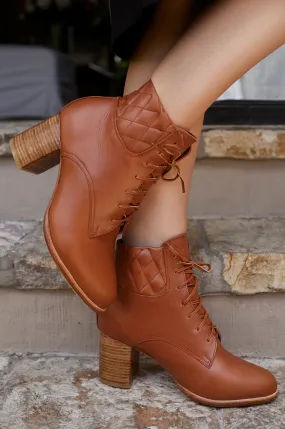 Rising Mara Leather Heel Booties in Vintage Camel