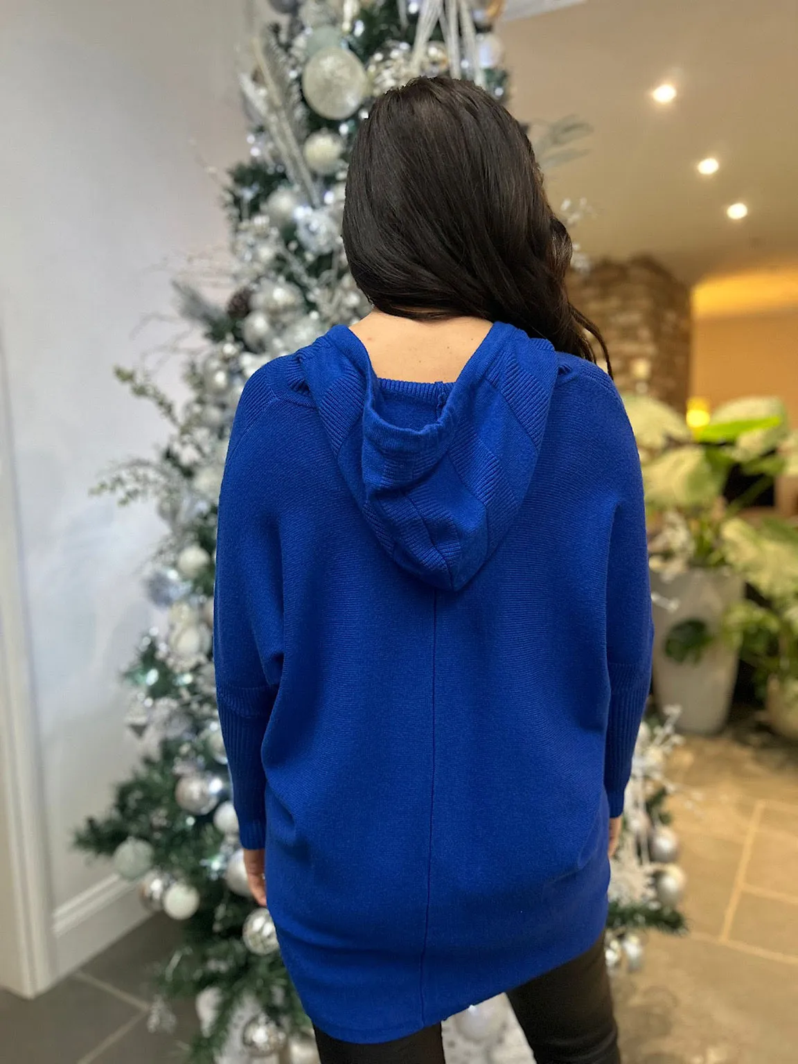 Royal Blue Drawstring Knitted Hoodie Erin