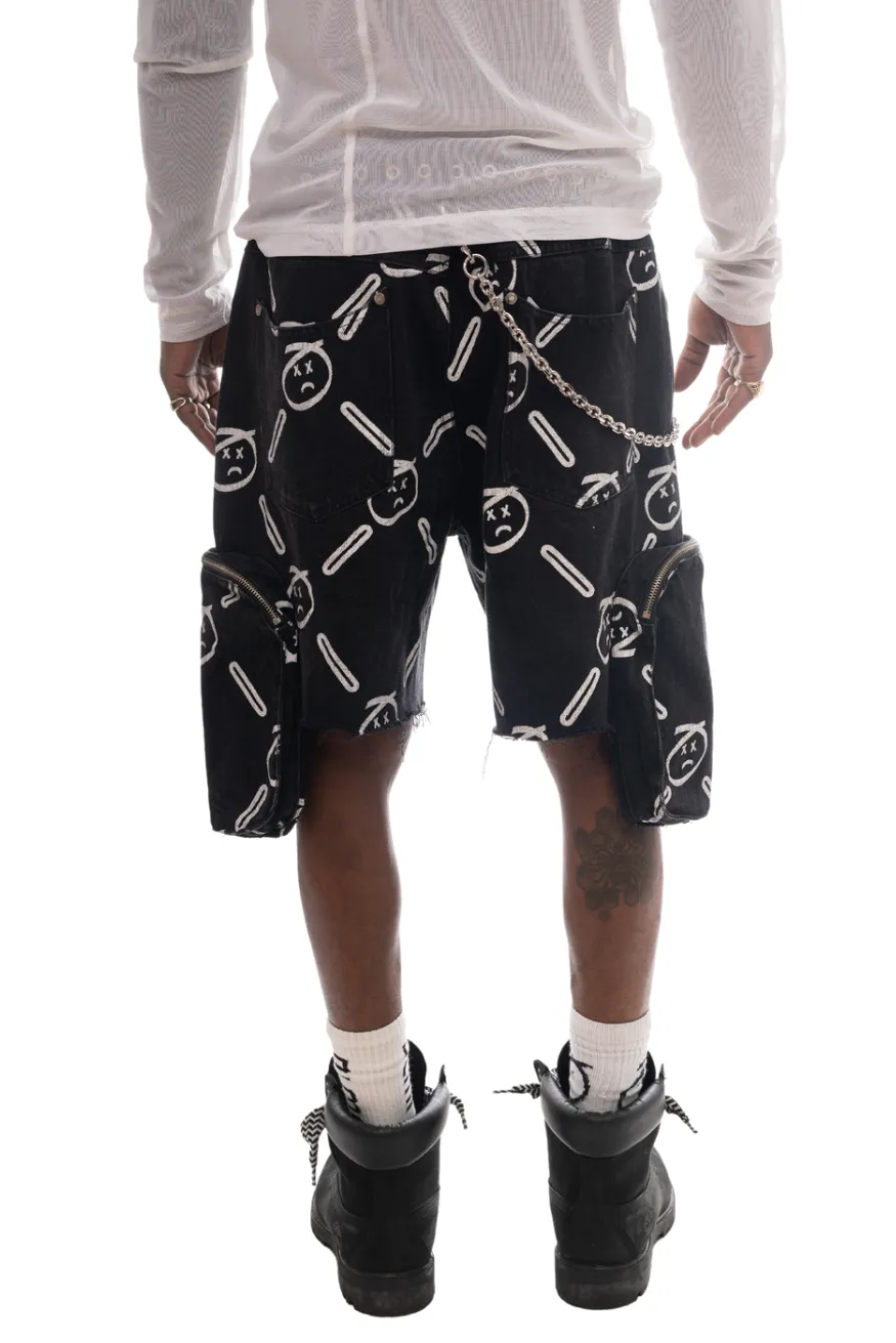 Sadboy Monogram Denim Shorts Black