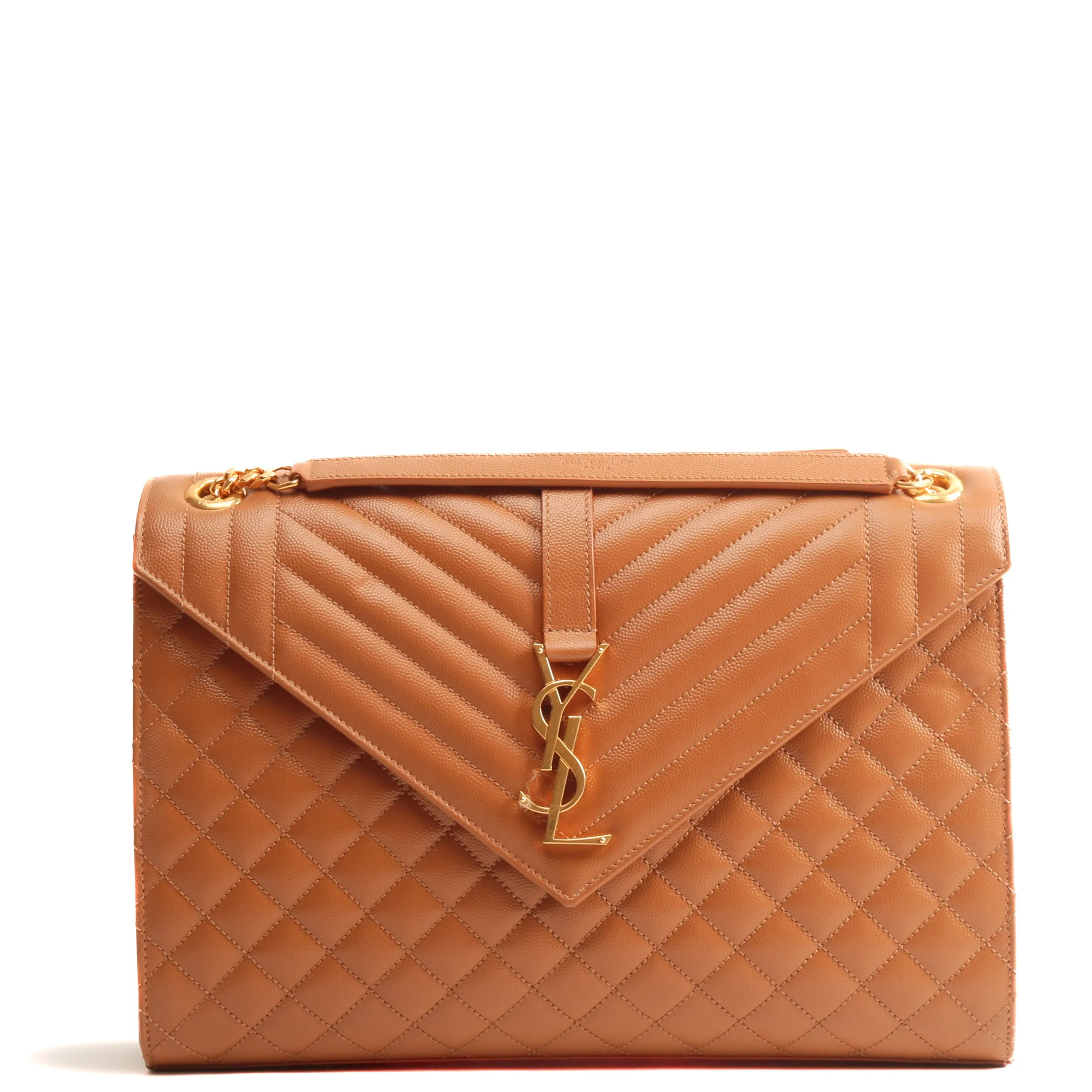 SAINT LAURENT Large Tri-quilt Envelope Flap Bag - Camel