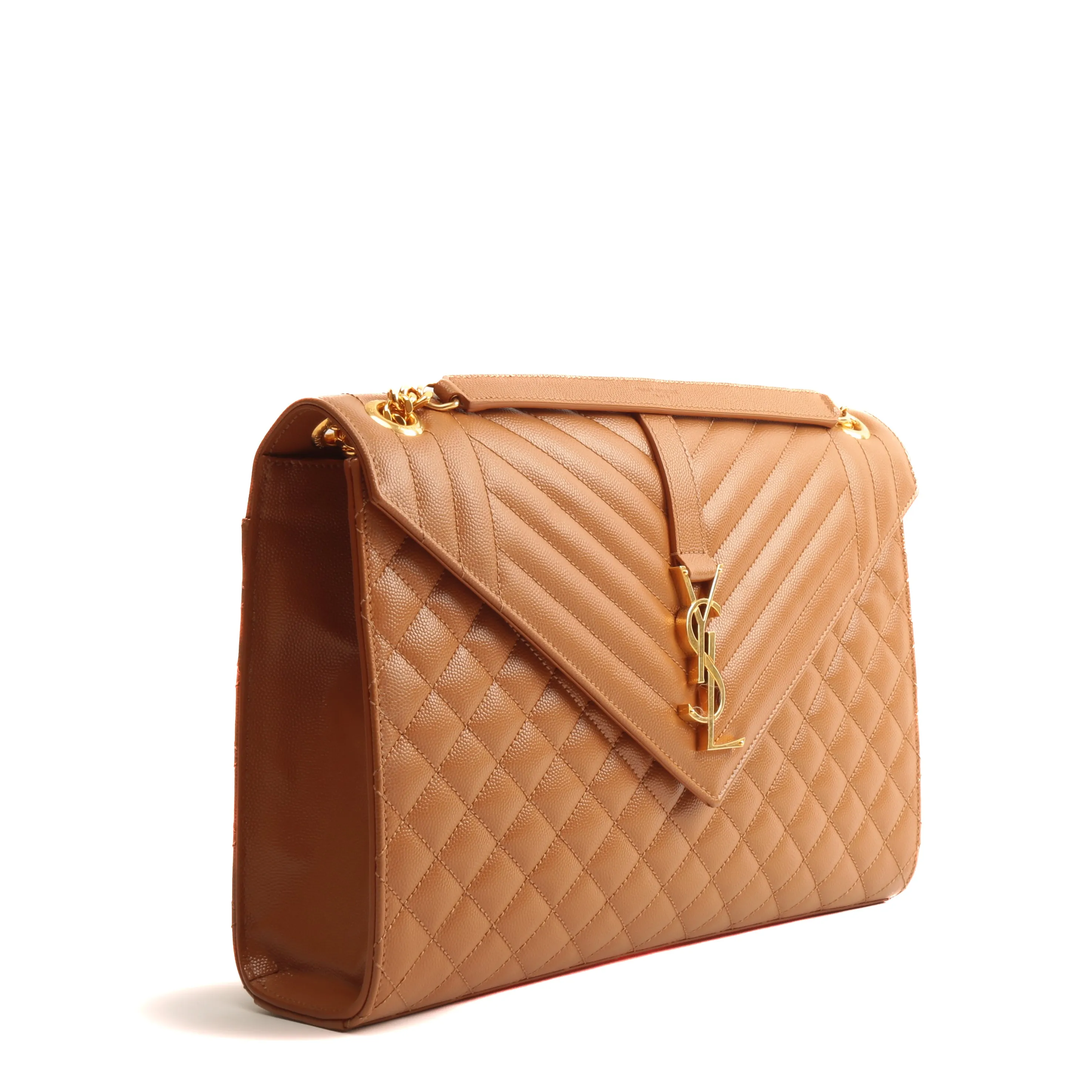 SAINT LAURENT Large Tri-quilt Envelope Flap Bag - Camel