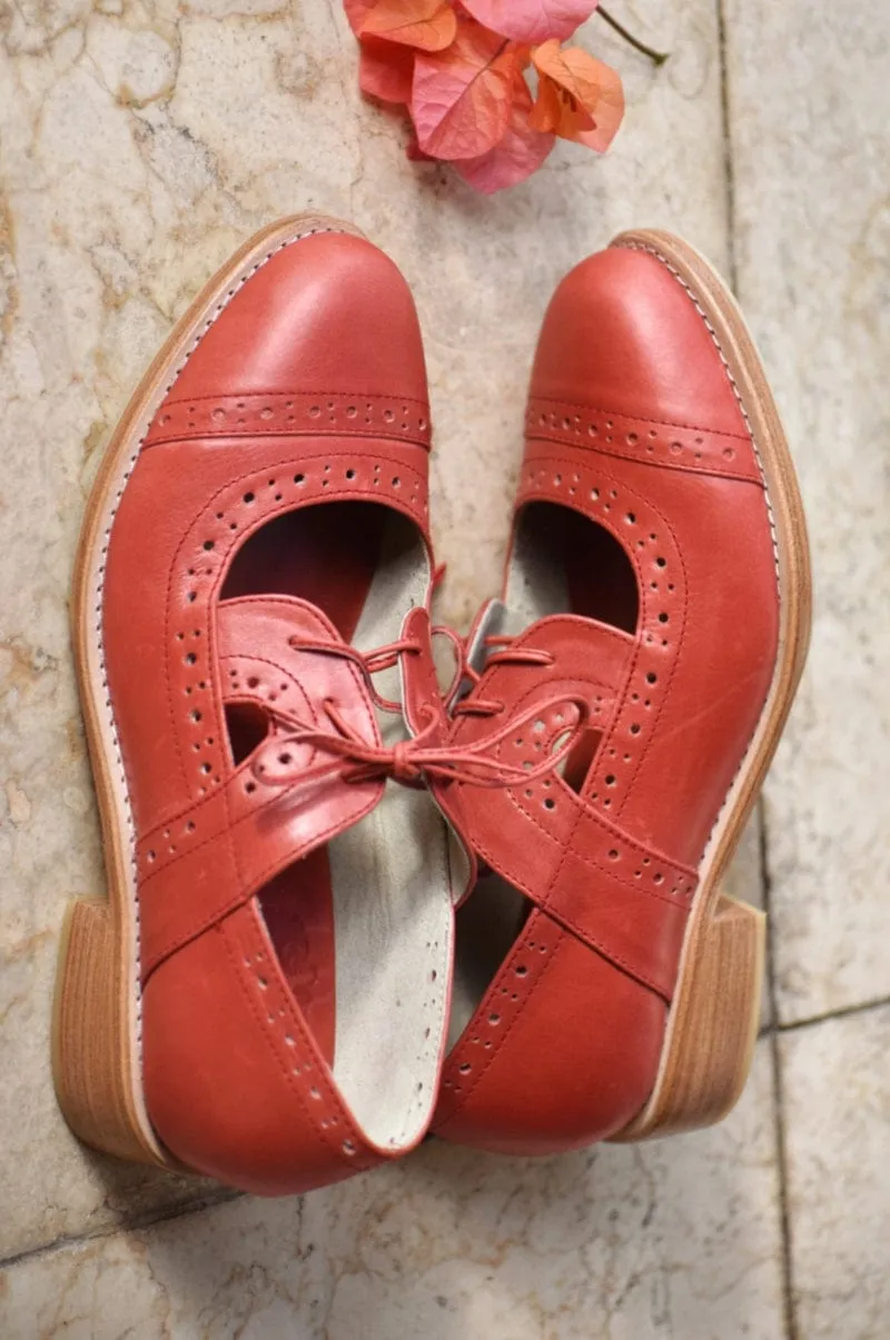 Scandinavia Leather Oxfords in Vintage Red