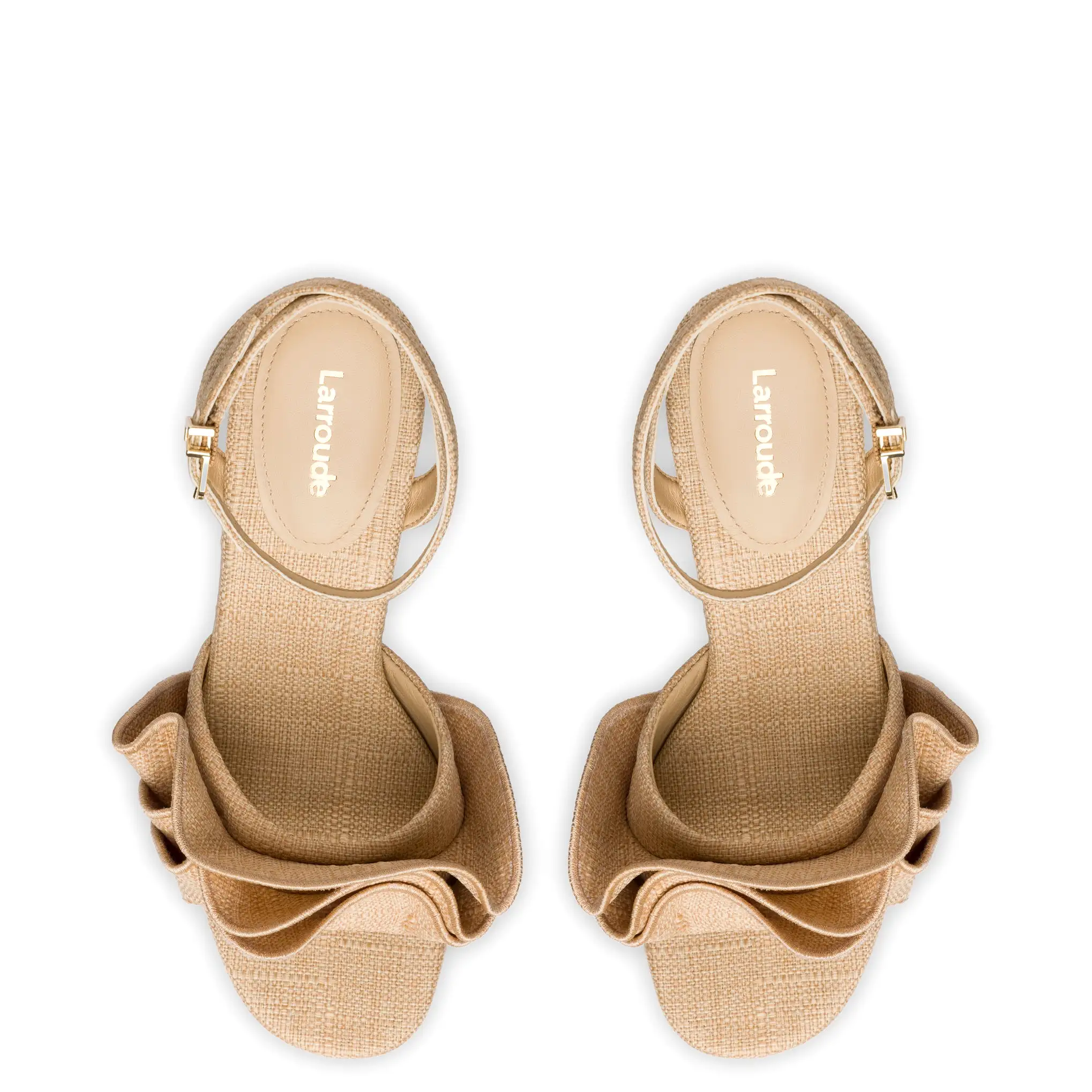 Selena Ruffle Sandal In Beige Raffia