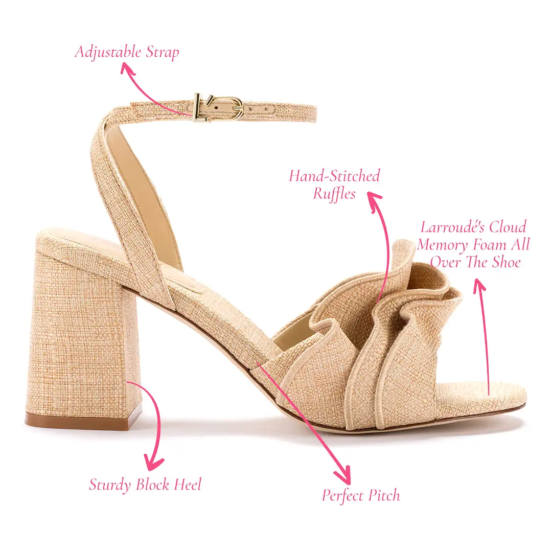 Selena Ruffle Sandal In Beige Raffia