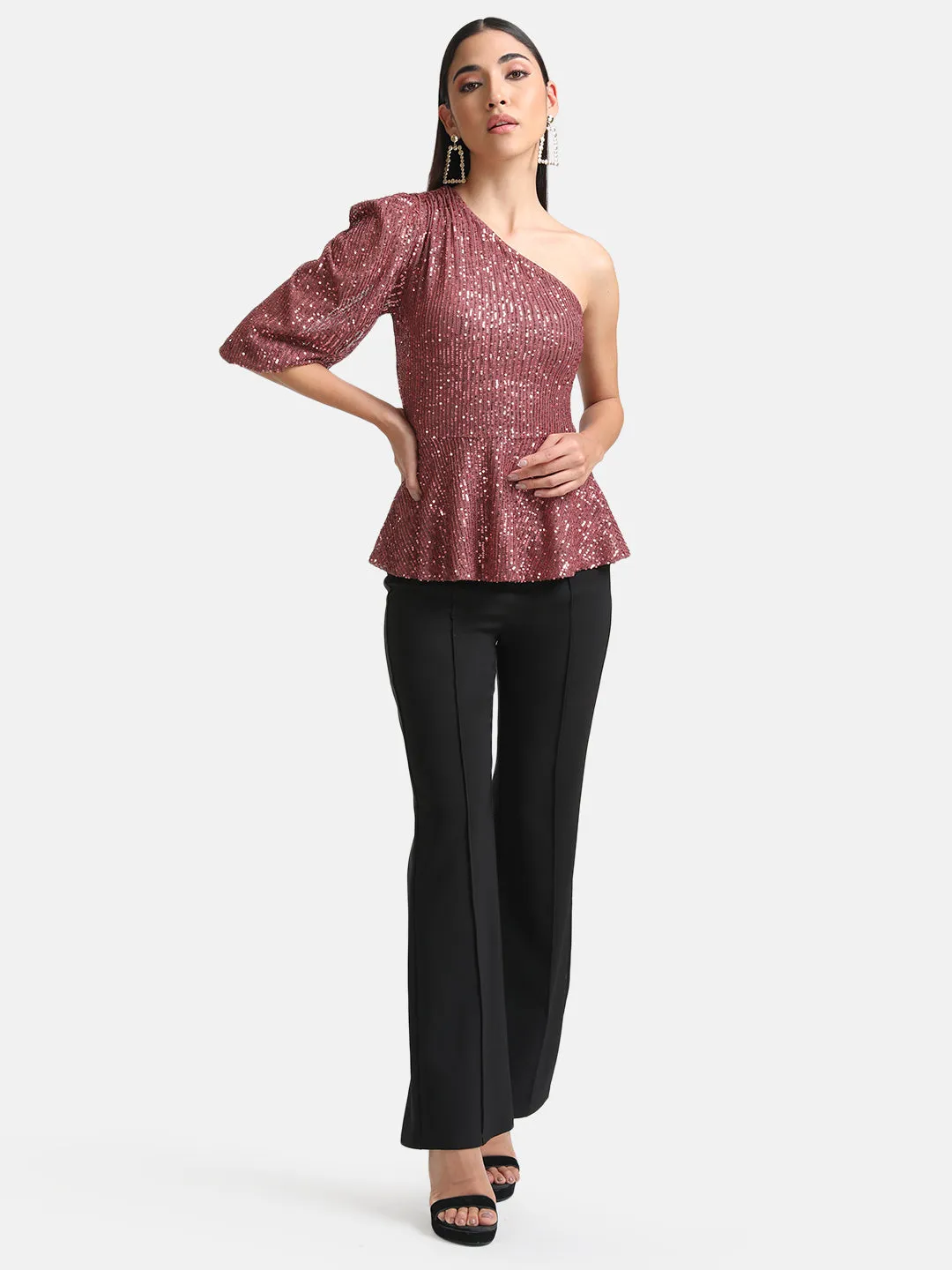 Sequin One Shoulder Peplum Top