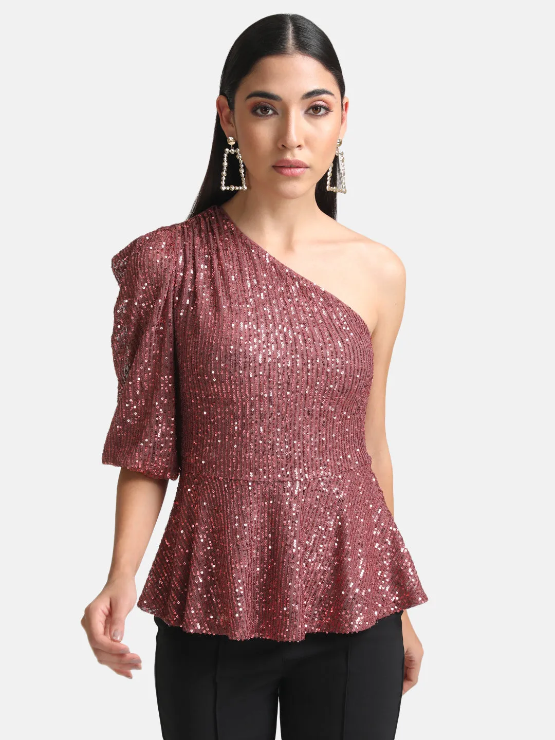 Sequin One Shoulder Peplum Top