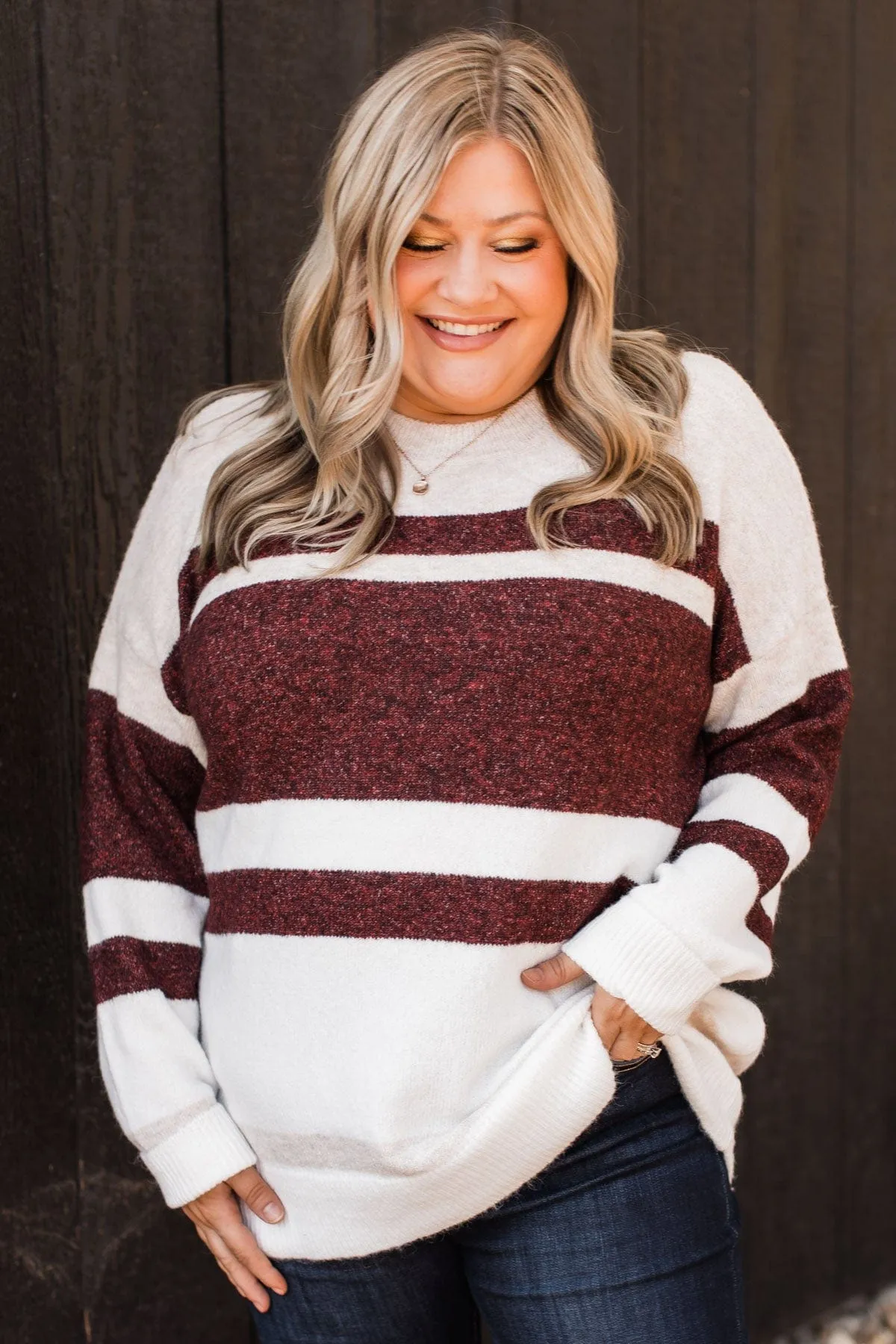 Showering Affections Striped Sweater- Ivory & Burgundy