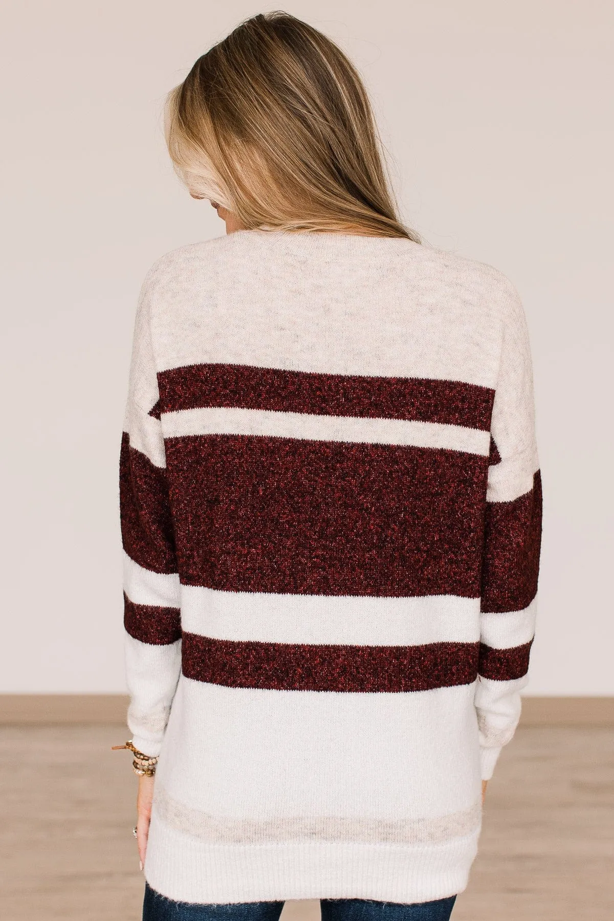 Showering Affections Striped Sweater- Ivory & Burgundy