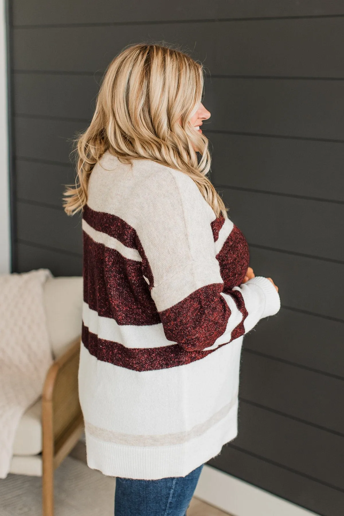 Showering Affections Striped Sweater- Ivory & Burgundy