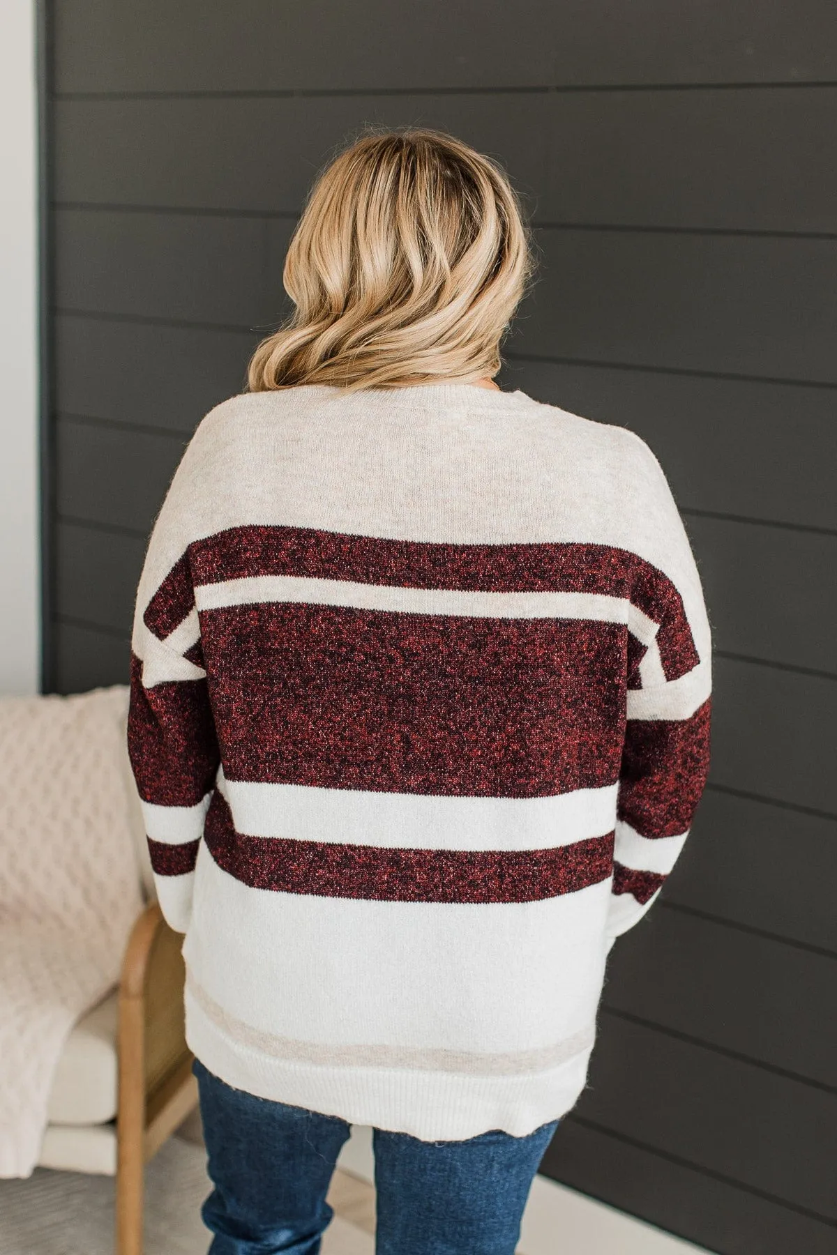 Showering Affections Striped Sweater- Ivory & Burgundy