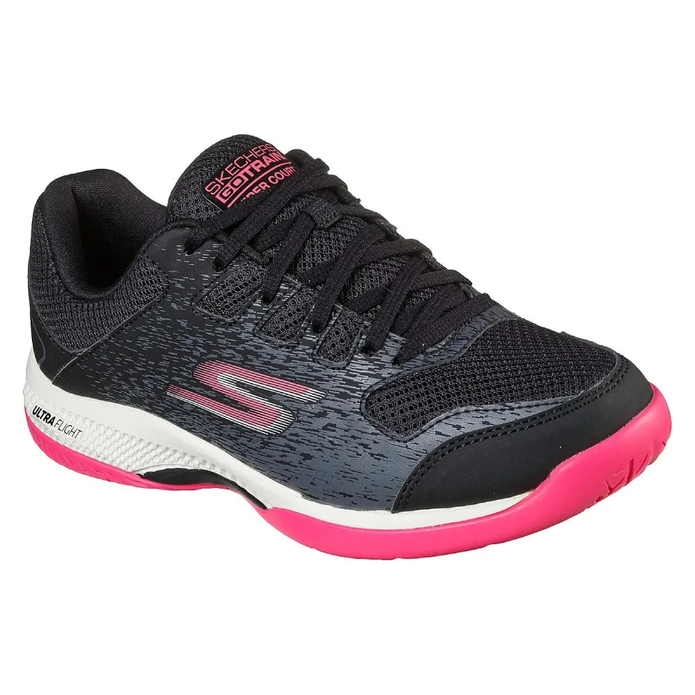 SKECHERS Women's Viper Court Pickleball Tennis Shoe (Black/Pink)