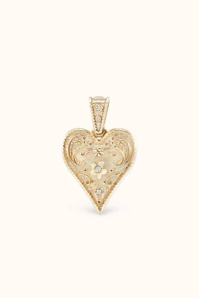 Small Southwestern Heart Charm  - Yellow Gold