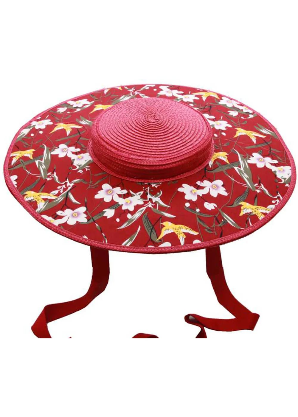 Succubus Fancy Cartwheel Floral 50's Strawhat Red