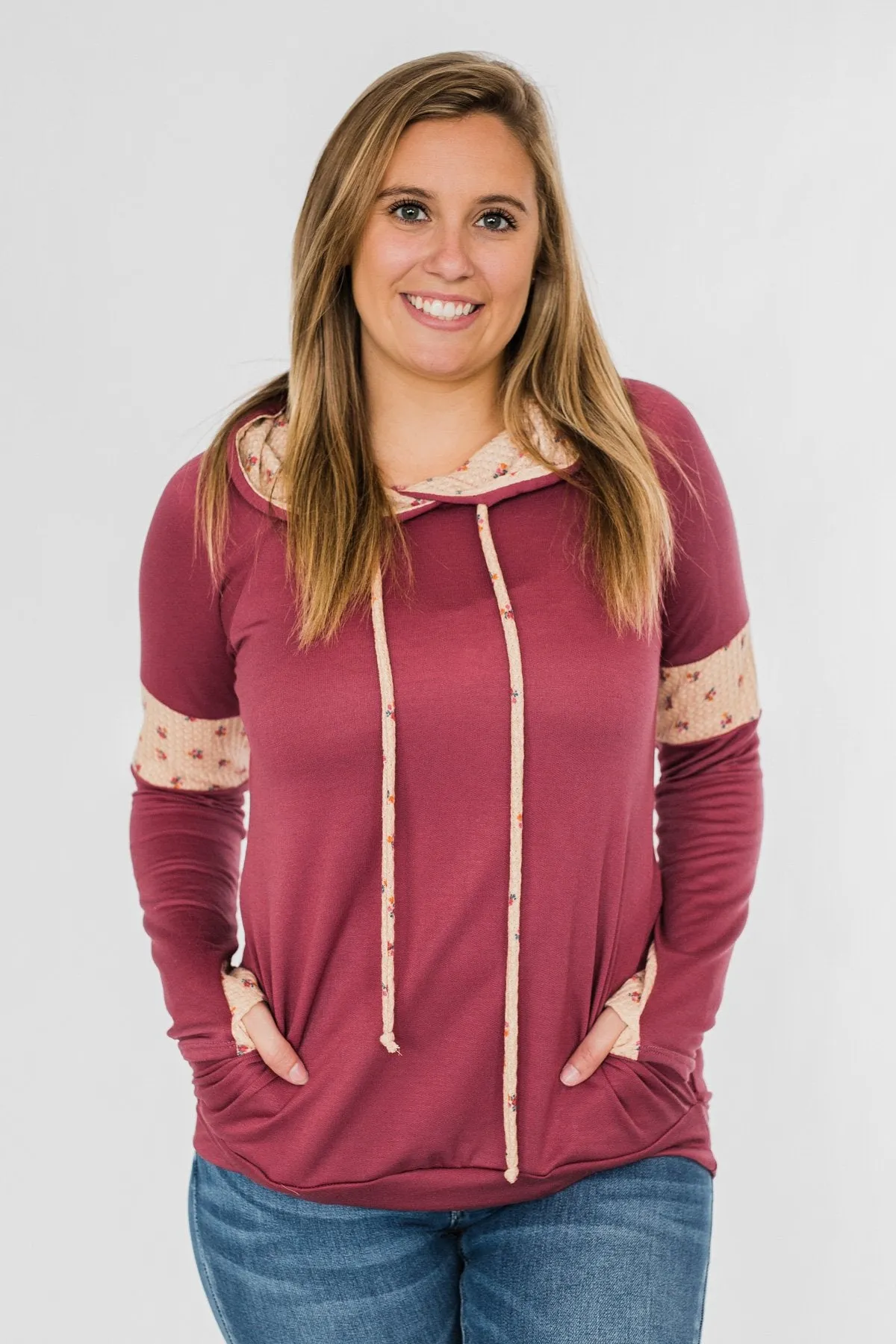 Sweet To Me Drawstring Hoodie- Berry