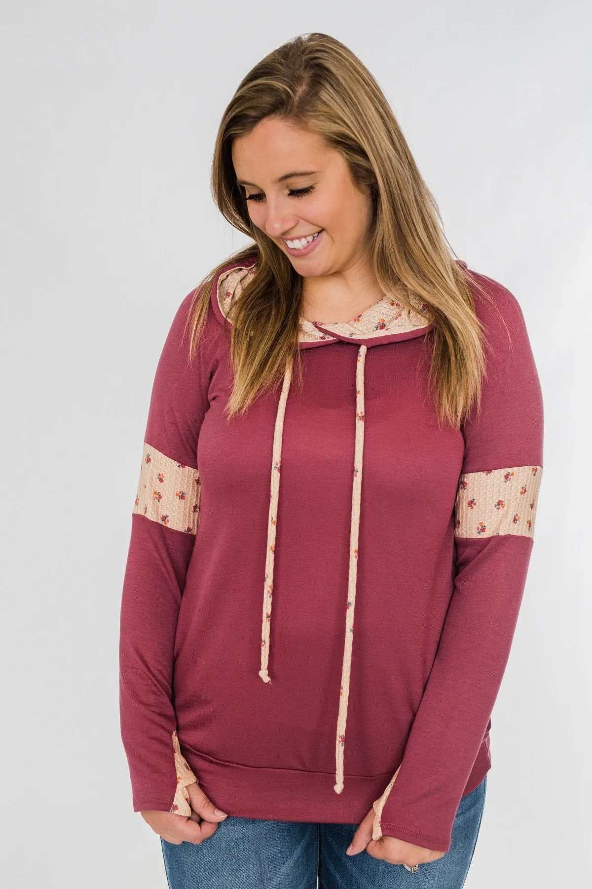 Sweet To Me Drawstring Hoodie- Berry